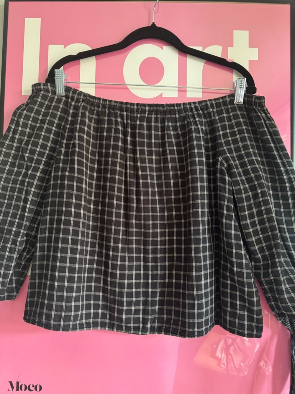 Madewell Black & White Plaid Elastic Waist Top